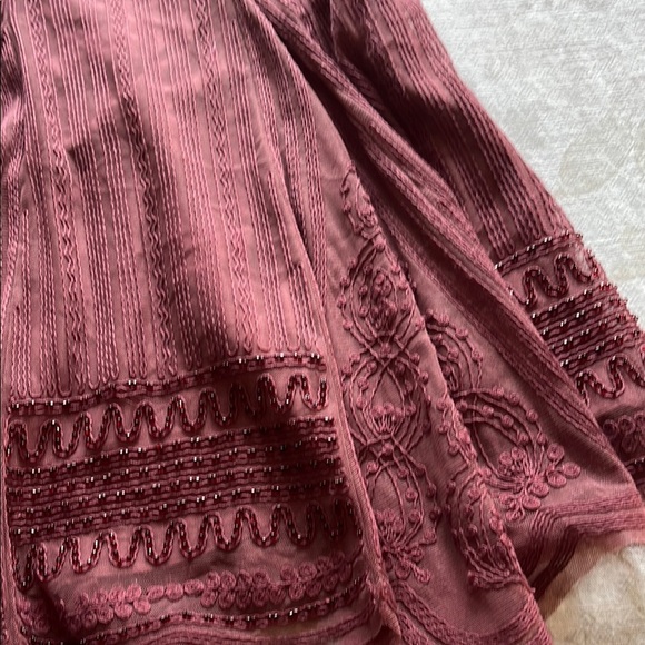 Altar'd State Dark Red Burgundy Beaded and Embroidered Flutter Sleeve Dress - Picture 6 of 15